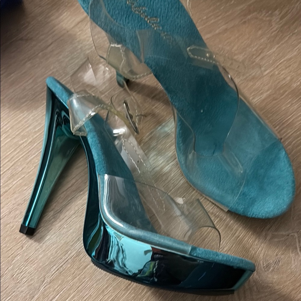 Blue Platform High Heels with Transparent Upper